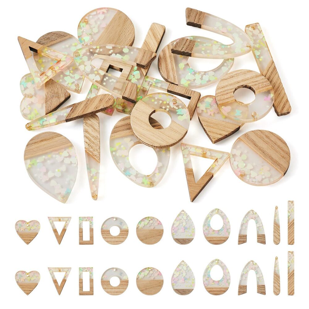 8901 Beadthoven 20pcs/10 Pairs Resin Wood Charms DIY Earrings Pendants